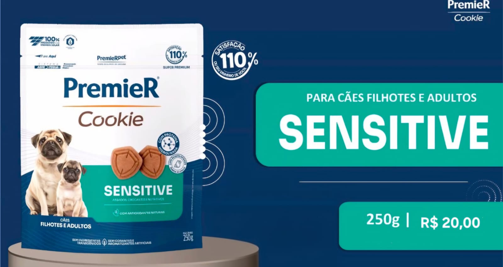 Premier Cookie Sensitive 250g — oferta na PetCare Queirós