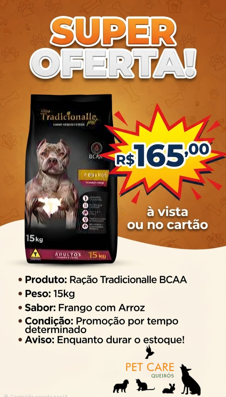 Ração Tradicionalle BCAA 15kg — oferta na PetCare Queirós
